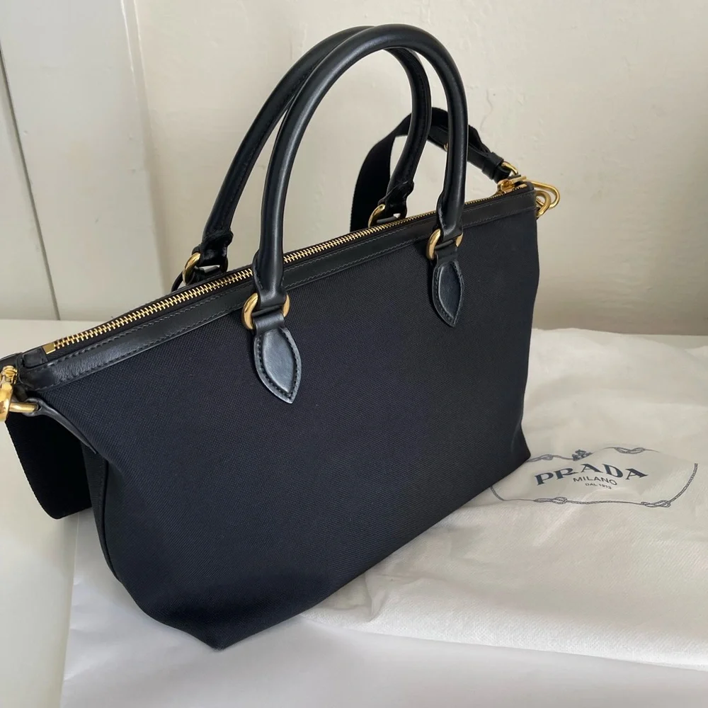 Prada Logo Jacquard Black Canvas Satchel - Authentic - Picture 5 of 15